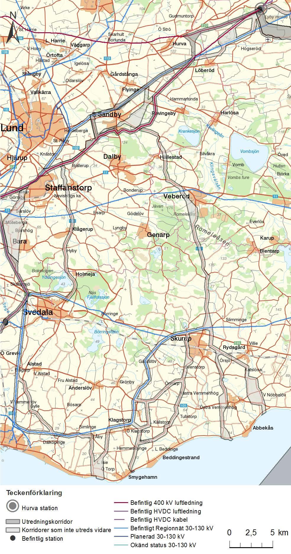 Södra Sandby sydkusten Från Södra Sandby sträcker sig korridorren mot Hällestad och passerar öster om staden, huvudsakligen genom jordbruksmark.