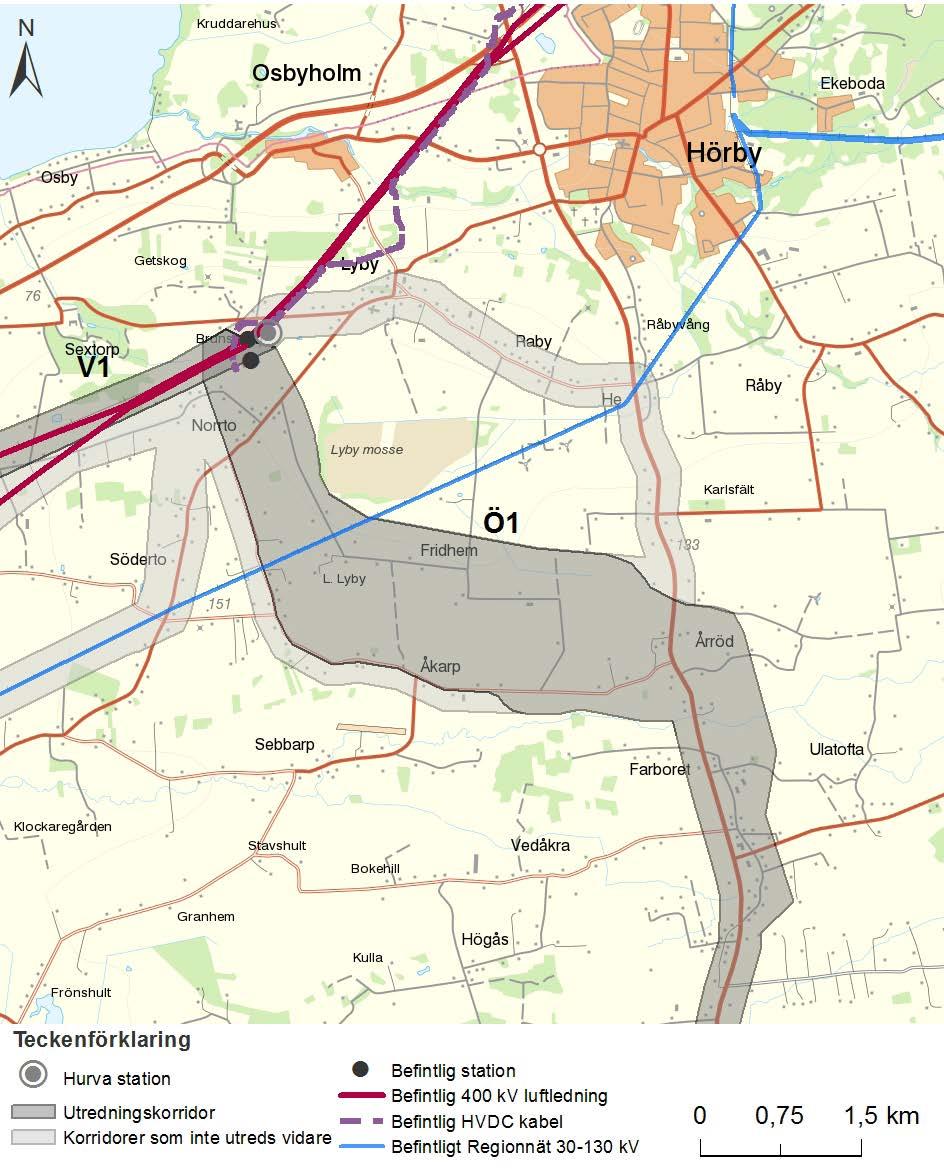 Den deletapp som utreds vidare är ca en tredjedel kortare än den bortvalda deletappen, berör inga byar och kräver ingen nyanlagd ledningsgata. Figur 4.21 Deletapper Hurva station Årröd. Figur 4.20 Deletapper Svedala sydkusten.