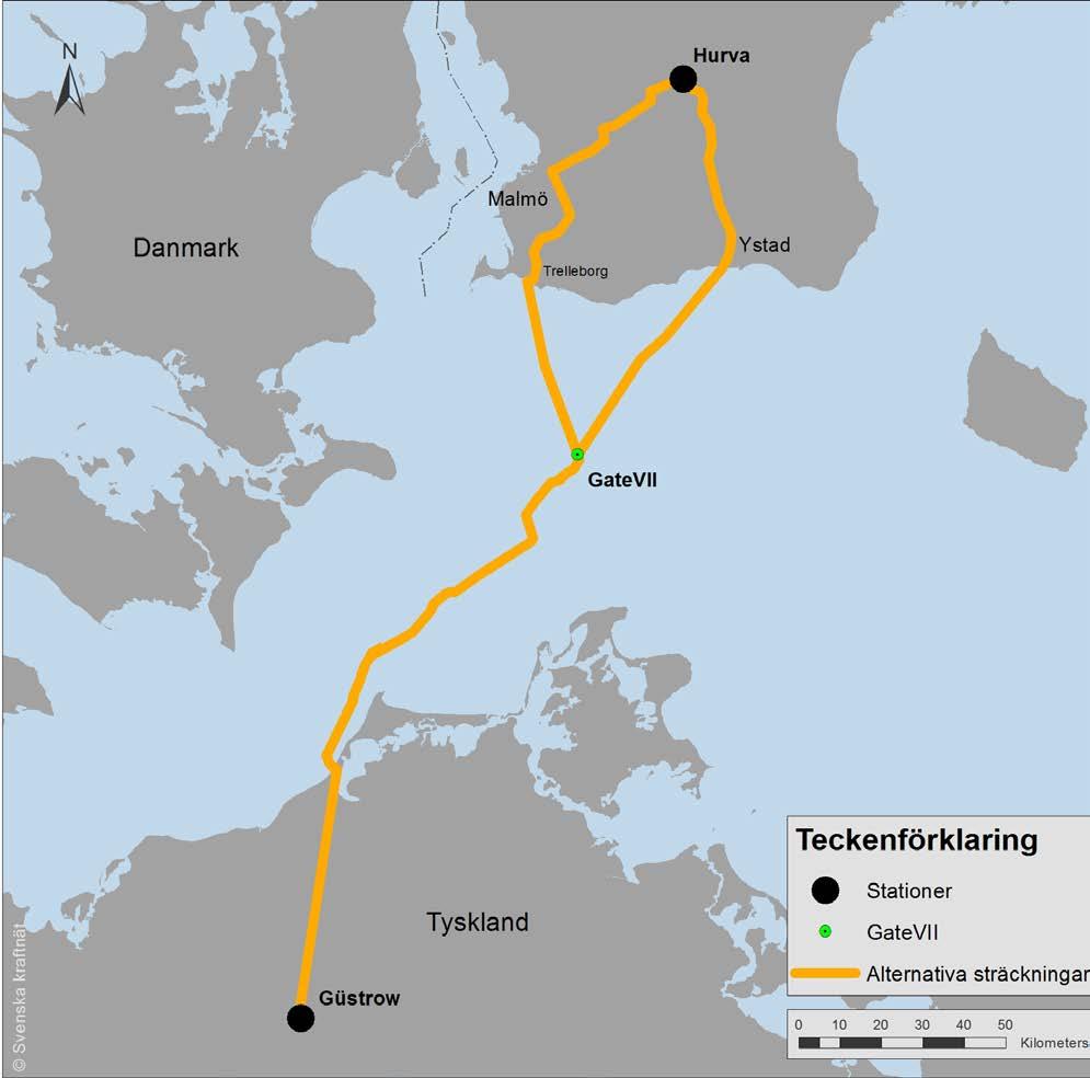 7 HANSA POWERBRIDGE SAMMANFATTNING Svenska kraftnät planerar en ny elförbindelse, Hansa Power- Bridge, från ett stationsområde benämnt Hurva (Hörby kommun) i södra Sverige och Güstrow i norra
