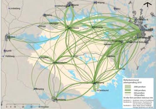 Figur 2 Mellankommunal arbetspendling 2010.