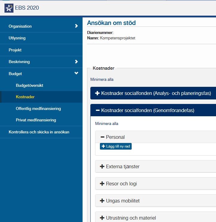 17 (26) Kostnader Registrera kostnader för Analys och planeringsfas eller
