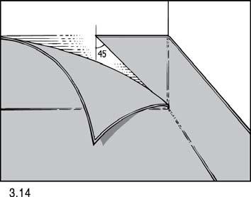 14 Vid inåtgående hörn placeras fogen 45 upp på väggen och skärningen