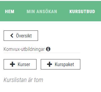 När du klickat på knappen Kursval klickar du på Kurser eller Kurspaket.
