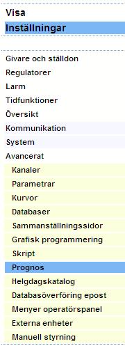 20 Prognosstyrning 20 Prognosstyrning Alla ER-ipx2 är försedda med möjlighet till styrning av värme från en prognostabell i stället för en utegivare. Vi ska här visa vilka inställningar som erfordras.