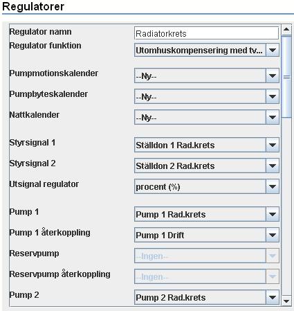 6 Regulatorer Pumpdrift Valbara pumpfunktioner i en UC-regulator är: Ingen pump. Enkelpump. Enkelpump med reservpump. Tvillingpump. Alla pumpar har möjlighet för återkopplingslarm. D.v.s. en digital ingång för driftindikering skall ha samma status som utgången som styr pumpen.