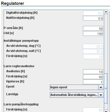 6 Regulatorer P-område P-område anger den avvikelse som erfordras för att få 100% utsignal från regulatorn.