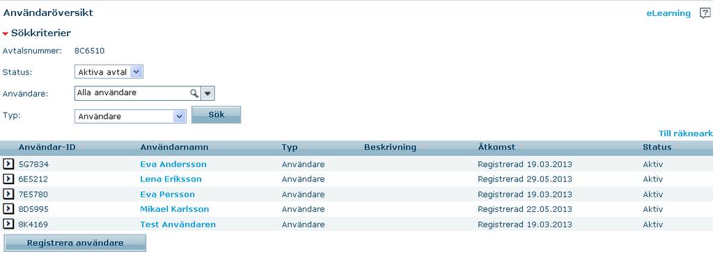 Fråga på användare Generellt Klicka på Användaröversikt som du hittar i funktionsmenyn under Administration, - Användaradministration i den övre delen av sidan.