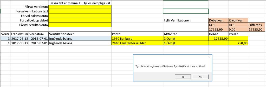 som registreras. Tryck Nej eftersom du är klar med att fylla i alla uppgifter.