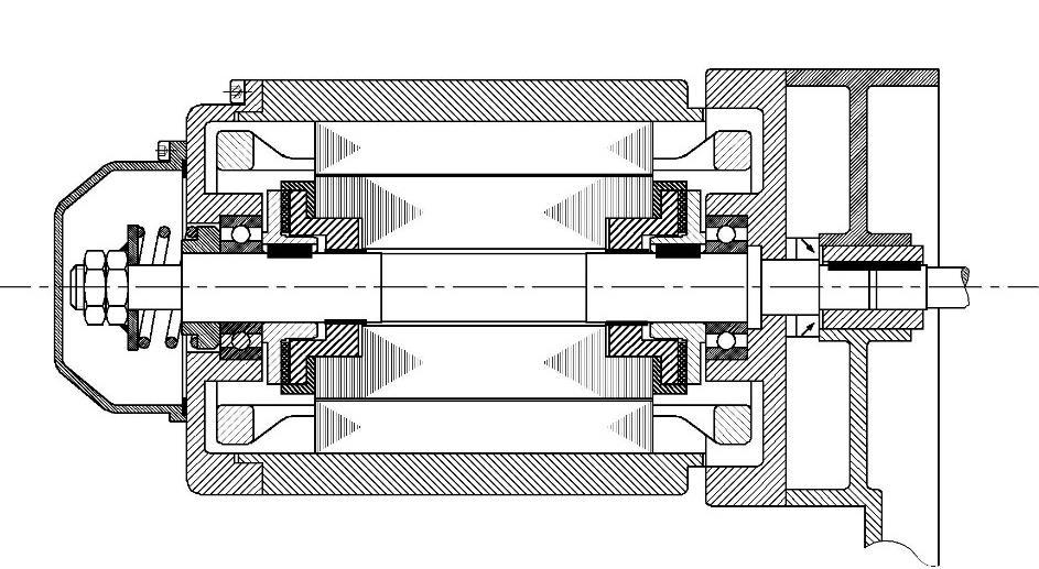7.3.2 Slirkopplingens verkningssätt vid krypmotor modell B9.1 Rotor (1) är lagrad genom två underhållsfria lagerbussningar (4) på motoraxel (2).