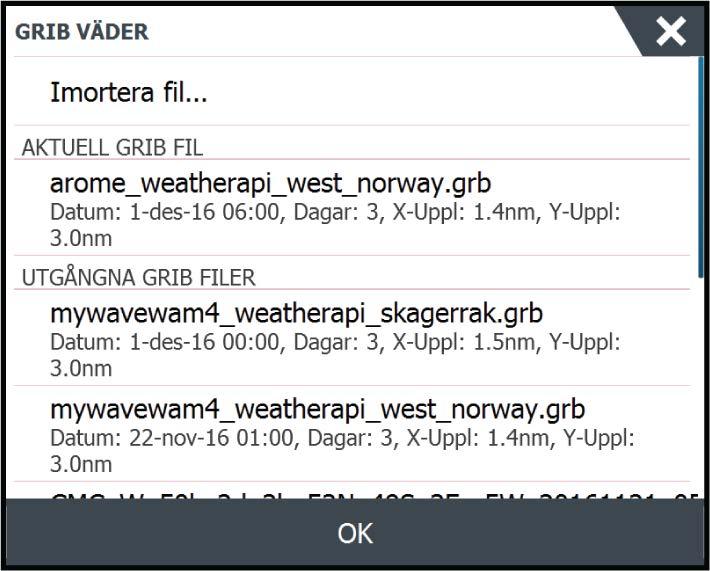 GRIB-fil till minnet. I den här dialogrutan kan du även välja en tillgänglig GRIB-fil.