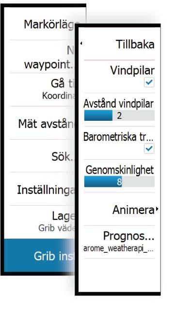 genomskinligheten för vädersymbolerna. Från den här menyn kan du också animera väderprognosen.