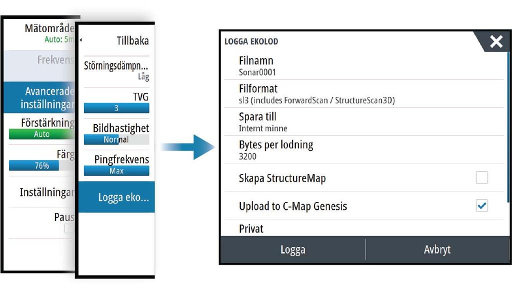 Pingfrekvens Pingfrekvensen styr med vilken frekvens givaren sänder ut signalen i vattnet. Som standard är pingfrekvensen inställd på maxvärdet.