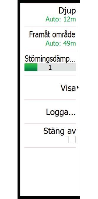 Alternativ för ForwardScan-visning Palett Flera visningspaletter är tillgängliga för en rad olika vattenförhållanden. Historiklängd Styr hur mycket ekolodshistorik som ska visas bakom båten.