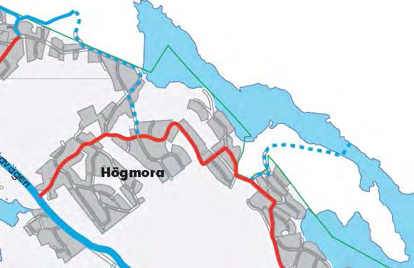 Behåll markering av detta stråk i nya cykelplanen så att anslutning mot Stockholm framgår. Säkerställ också att skyltningen överlever den pågående väg och VAutbyggnaden i Högmora.