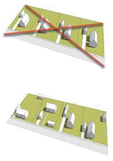 Riktlinjer för ny bebyggelse Bebyggelsetyp och placering ska väljas utifrån platsens terräng och vegetation för att minimera behov av sprängning, schaktning och utfyllnad.