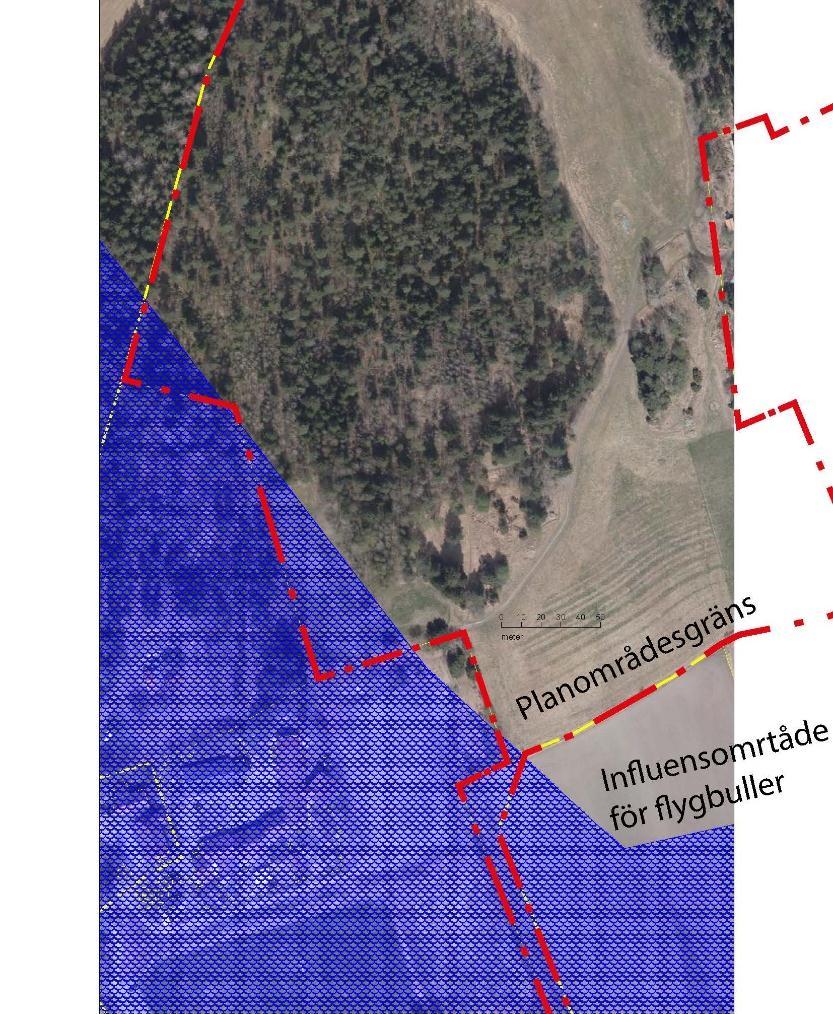 Teknisk försörjning Energiförsörjning Influensområde för flygbuller markeras i blått Gemensamt värmecentral får byggas på kategorin E.