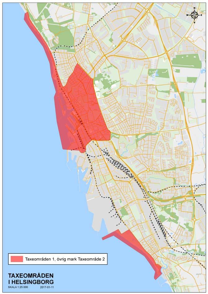 SID 6(11) 4. Taxeområde Taxeområde 1 Stadens centrala delar begränsade av Tågagatan Stenbocksgatan- Malmöleden Oljehamnsleden.