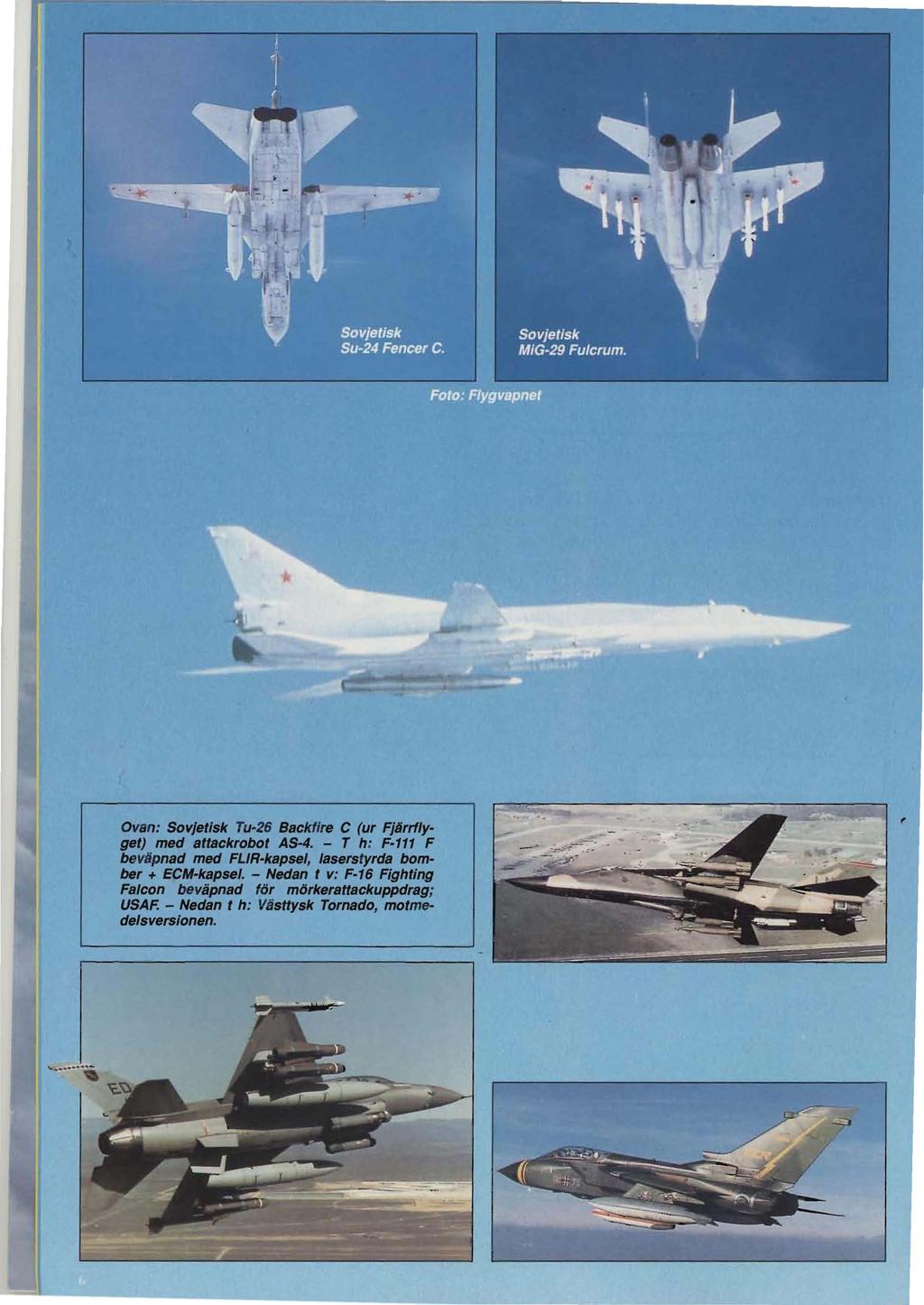 Ovan: Sovjetisk Tu-26 Backfire C (ur Fjärrflyget) med attackrobot AS-4.