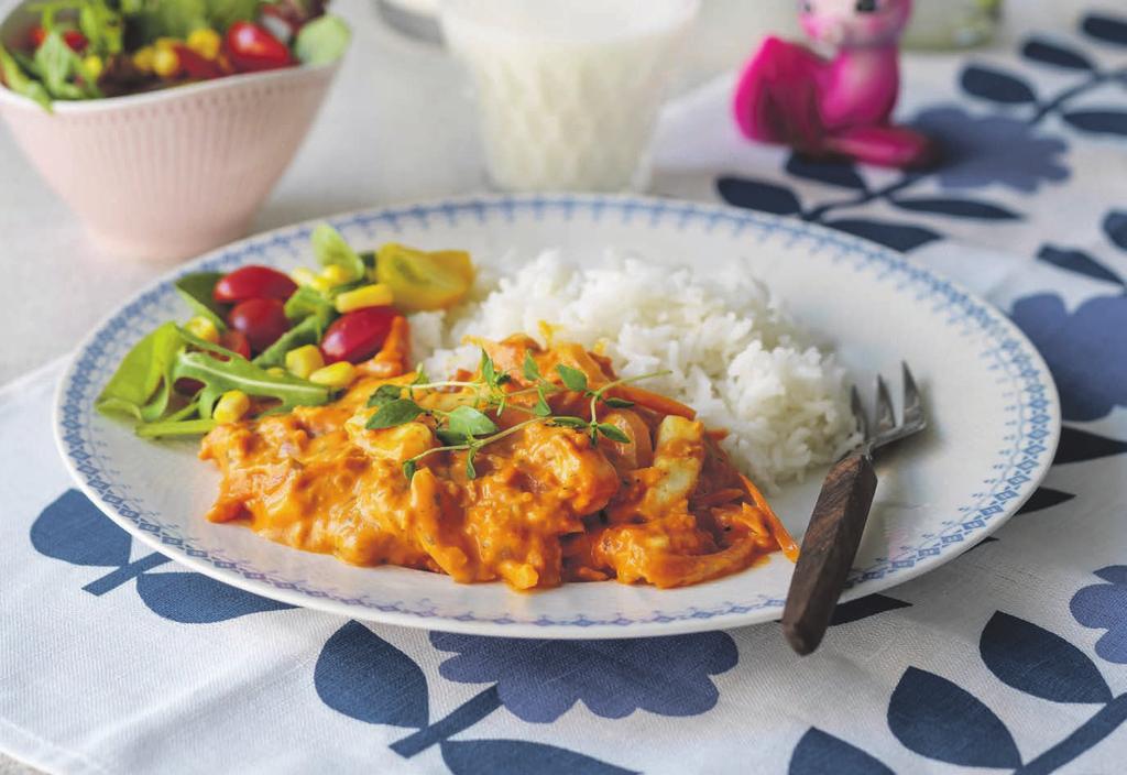 RECEPT 3 20 min 560 kcal/port Fett 39g Kolhydrater 31g Protein 19g Halloumi Stroganoff God kombo med salt halloumi i den krämiga tomatsåsen.