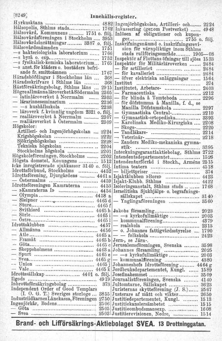 ~8249~ InnelliillJ.register. H:yrkusk~axa I 488g Ingenjörhögskolan, Artilleri- och 2224- Hälsopolis, Sthlm s stads 1762 Inkassering (genom Postverket).. _ 4948 Hälsovård, Kommunens 1751 o. följ.