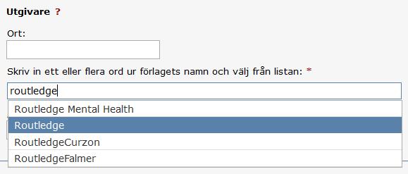 8. Utgivare Utgivare (förlag) ska i första hand väljas från listan.