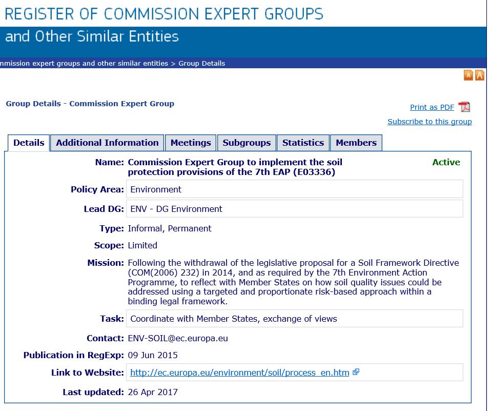 European Soil Expert Group Stöd till kommissionen från experter från medlemsländerna för att kunna