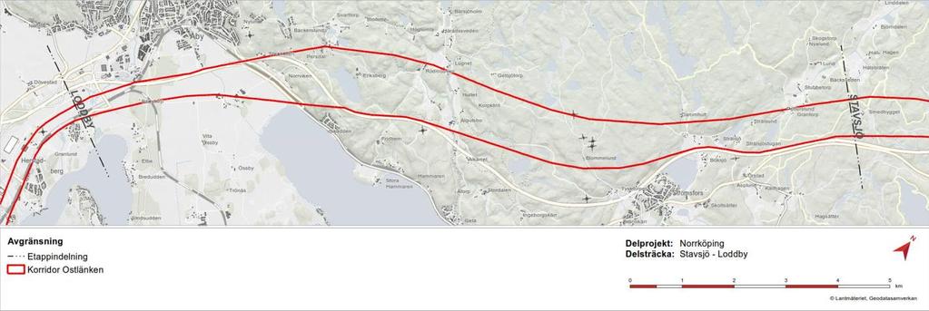 2 1 Skiren 3 4 Figur 2. Förordad korridor och litterera till kommentarer kring ett alternativ att komma ut på östra sidan E4, men ligga längre från Skiren.