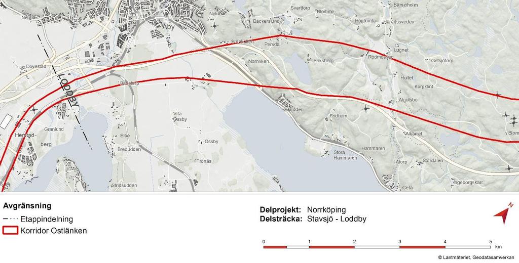 5.2. Tunnelpåslag väster om E4 En linje med tunnelpåslag väster om E4 i strävan att komma längre från Skiren gör att en korridorutvidgning krävs från Skiren och över Malmölandet motsvarande det