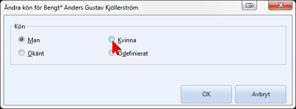 PÖ nyheter byt Kön I PÖ dubbelklicka på Kön Markera nytt kön
