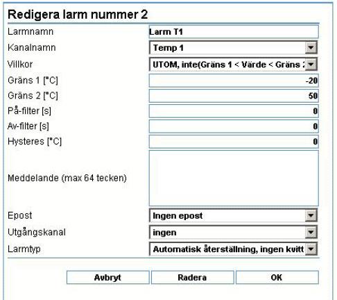 Med larm för alla fyra givarna så kommer vi att få veta ifall någon av dem slutar fungera. Vi ska dessutom använda larmen för att se till att vi inte räknar med felaktiga givare i medelvärdet. 2.4.