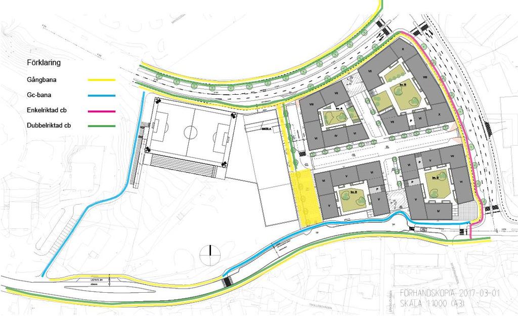 Figur 22: Planerade gc-vägar i området Gång- och cykling till förskolan från Järlaleden och Gillevägen är möjlig på den befintliga gångoch cykelbanan som knyter dem samman, vägen är dock liksom idag