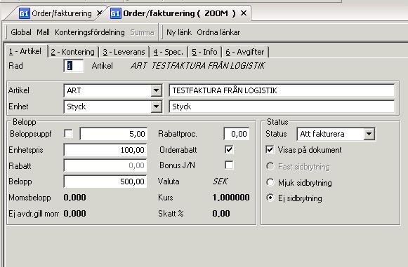 Lathund - Registrering av försäljningsorder AGRESSO Logistik 31 Vid fakturering till statliga kunder ska alltid momskod SE användas.