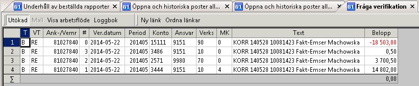 Dels genom verifikations-texten som hänvisar till den ursprungliga verifikationen, och dels genom att verifikationstypen är RE.