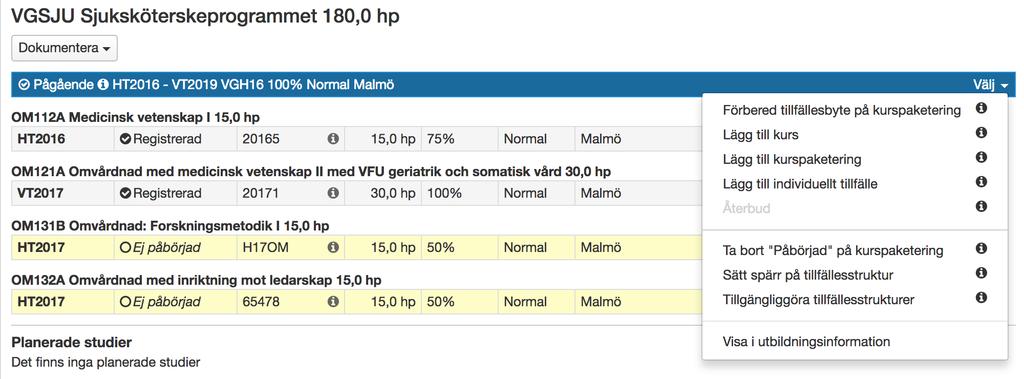 Spärr Får en programstudent inte flytta upp en termin, kan en spärr från programstrukturen läggas in.