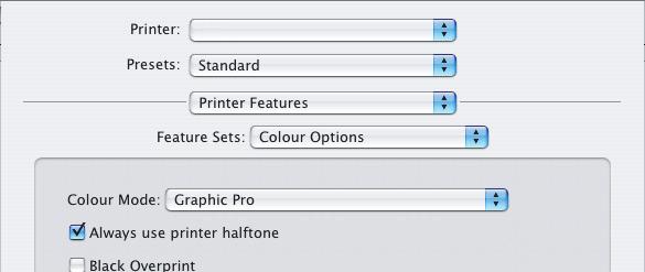 MAC OS X Använd följande skrivardrivrutinsinställningar när du utför en CMYK-bläcksimulering med ett CMYK-källdokument: 1. Välj [Arkiv] [Skriv ut]. 1 2 3 4 2.