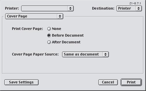 SKILJEBLADET I MAC OS 9 Skiljebladet väljer du i dialogrutan Skriv ut i ditt program. 1 2 