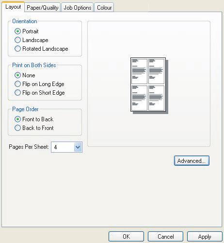 SKRIVA UT FLERA SIDOR PÅ ETT PAPPERSARK (UTSKRIFT N-PÅ-ETT) Med den här funktionen anpassas dokumentets sidstorlek så att flera sidor kan skrivas ut på varje pappersark.