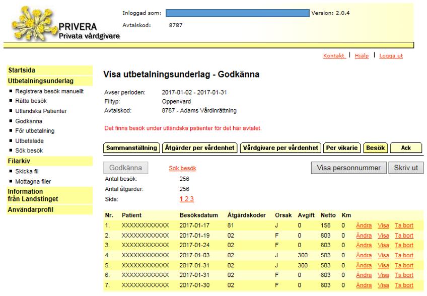 Ändra besök Under Besöks-fliken finns det möjlighet att ändra på besök som är korrekta enligt Priveras kontroller och således inte har hamnat under Rätta besök.