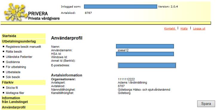 Användarprofil Under Användarprofil kan du se uppgifter om dig själv samt ange e-postadress.