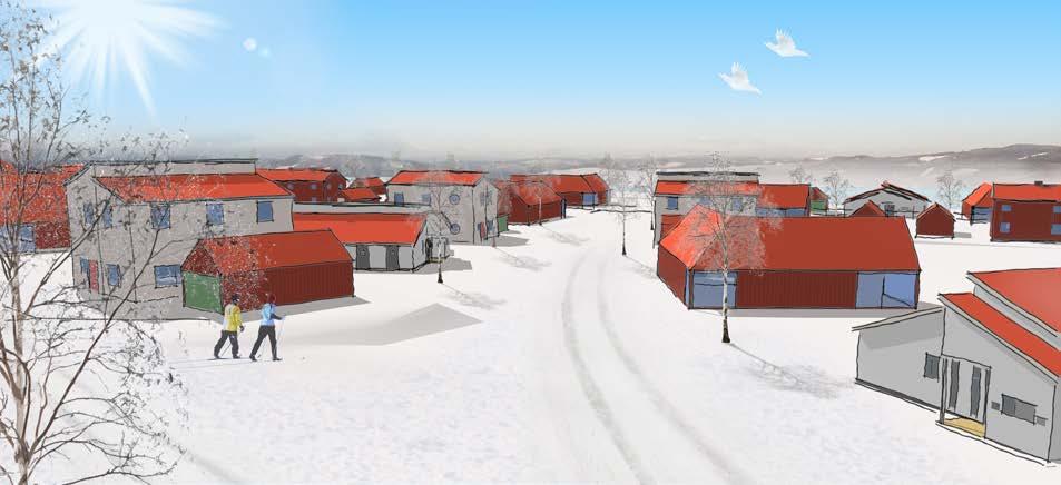 Likaså har gång- och cykelvägen samt småbåtshamnen fått ett ändrat läge. Figur 12. Illustrerad vinterbild i planområdet.