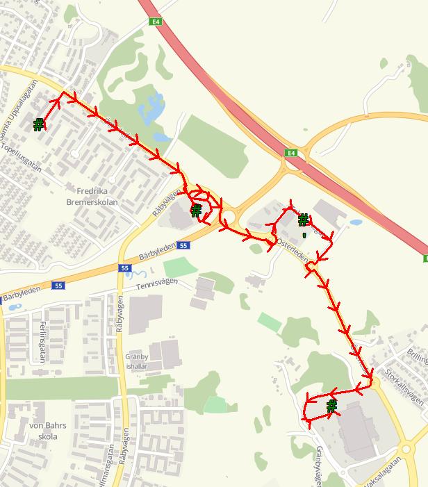 2 (4) Figur 1: Linjesträckning Trafikering 09:00 16:00 två gånger i timmen under vardagar.