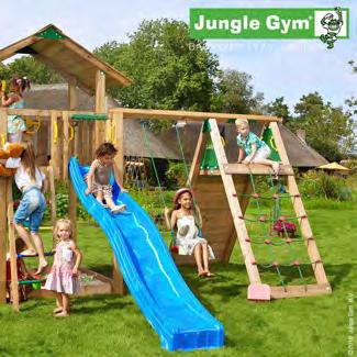 Jungle Gym lektorn med klättermodul och 1 gunga Jungle Gym Chalet påminner lite om farliga äventyr i de schweiziska alperna. Tornet har en spännande uppbyggnad med många stimulerande möjligheter.