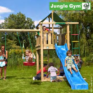 Jungle Gym Lodge lektorn med gungmodul och två gungor Utmanande lektorn med massor av rolig lek Jungle Gym Lodge är ett lektorn i mellanstorlek med en öppen struktur, där det också finns tillgång