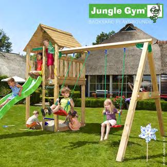 Jungle Gym Cabin lektorn med gungmodul och 2 gungor Tornet med två lodräta stegar och utkikstorn.