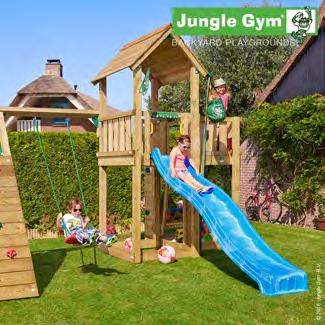 Jungle Gym Mansion lektorn med klättermodul och 1 gunga En avundsvärd lekplats med stor plattform Jungle Gym Mansion ger anledning till avundsjuka på många lekplatser och är ett stort, klassiskt
