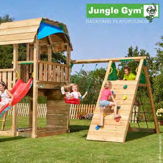 Jungle Gym Barn lektorn med klättermodul och 1 gunga Stort lektorn med två plattformar och spännande tak Det finns tillgång till alla områden på Jungle Gym Barn, många ingångar och en rutschkana.