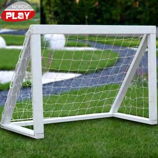 fotbollsmål micro tillverkad av tryckimpregnerad furu. H: 86 cm - B: 127 cm - D: 65 cm. Inklusive nät. Grundmålat med vit färg. Levereras i åtta trädelar med avrundade kanter.