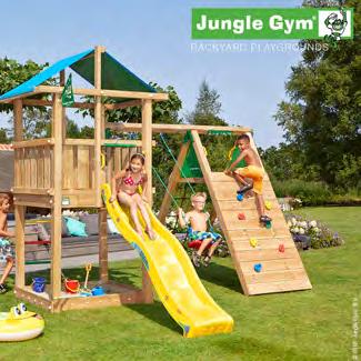 Jungle Gym Hut lektorn med klättermodul och 1 gunga I Jungle Gym Hut lektornet är du i lä för sandstormar och monsunvindar under det sluttande presenningtaket.