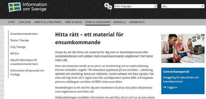 Hitta rätt ett material för ensamkommande om Sverige