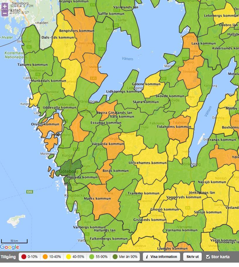 Kommunernas tillgång till 100 Mbit/s 2016 PTS